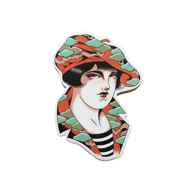 【DetroitDieselTattooWorks  &times; TRADMAN&rsquo;S STICKER】 -赤いベレーのピンナップガール- 詳細画像